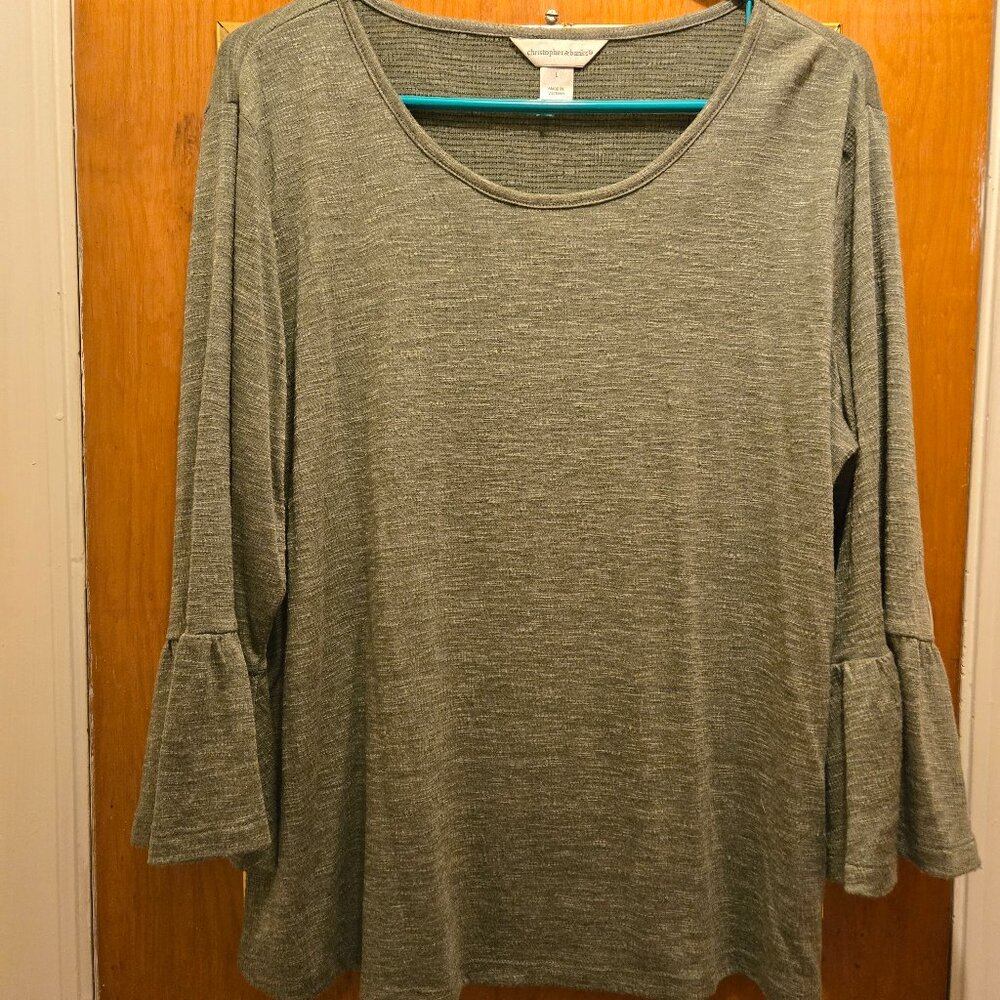 Olive Green Top with bell sleeves (L)